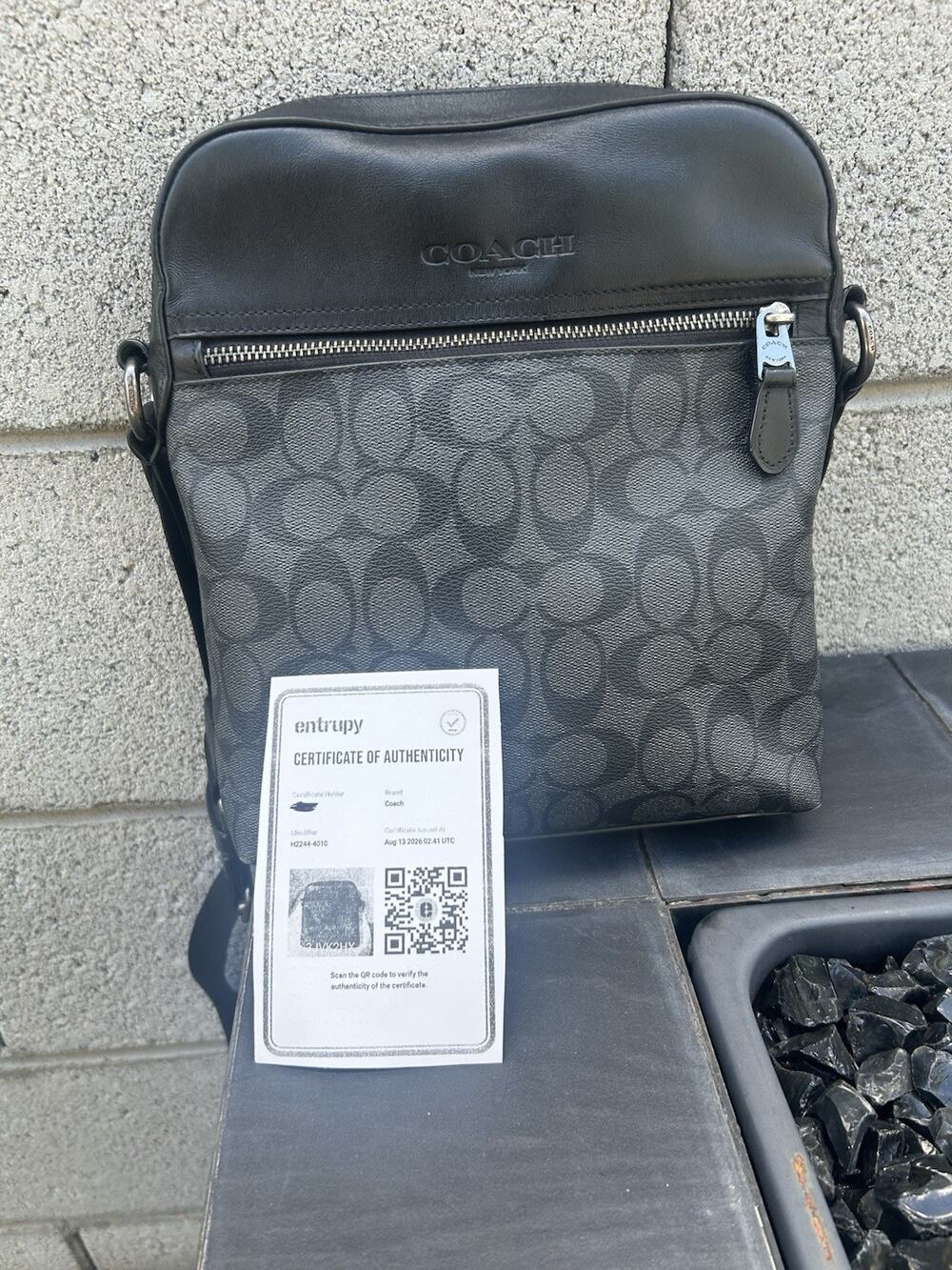 Authentic Coach 4010 Houston Flight Bag Signature Canvas Black Entrupy COA
